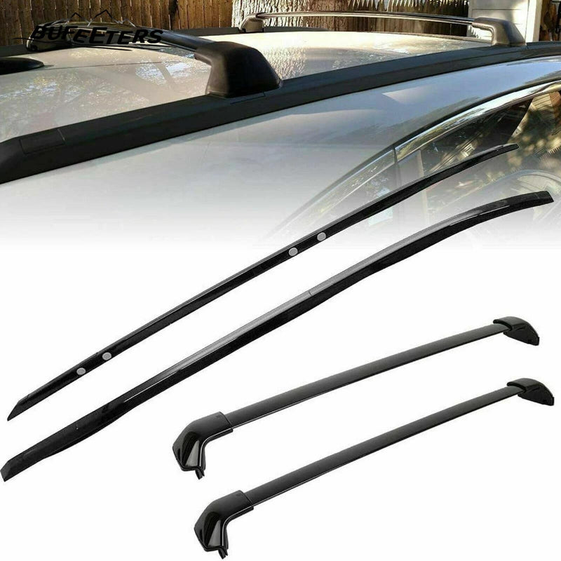 BUFEETERS 4Pcs Roof Rack Cross Bars + Side Rails Luggage Carrier Fit For 2012 2013 2014 2015 2016 Honda CRV CR-V,Factory Style,Black