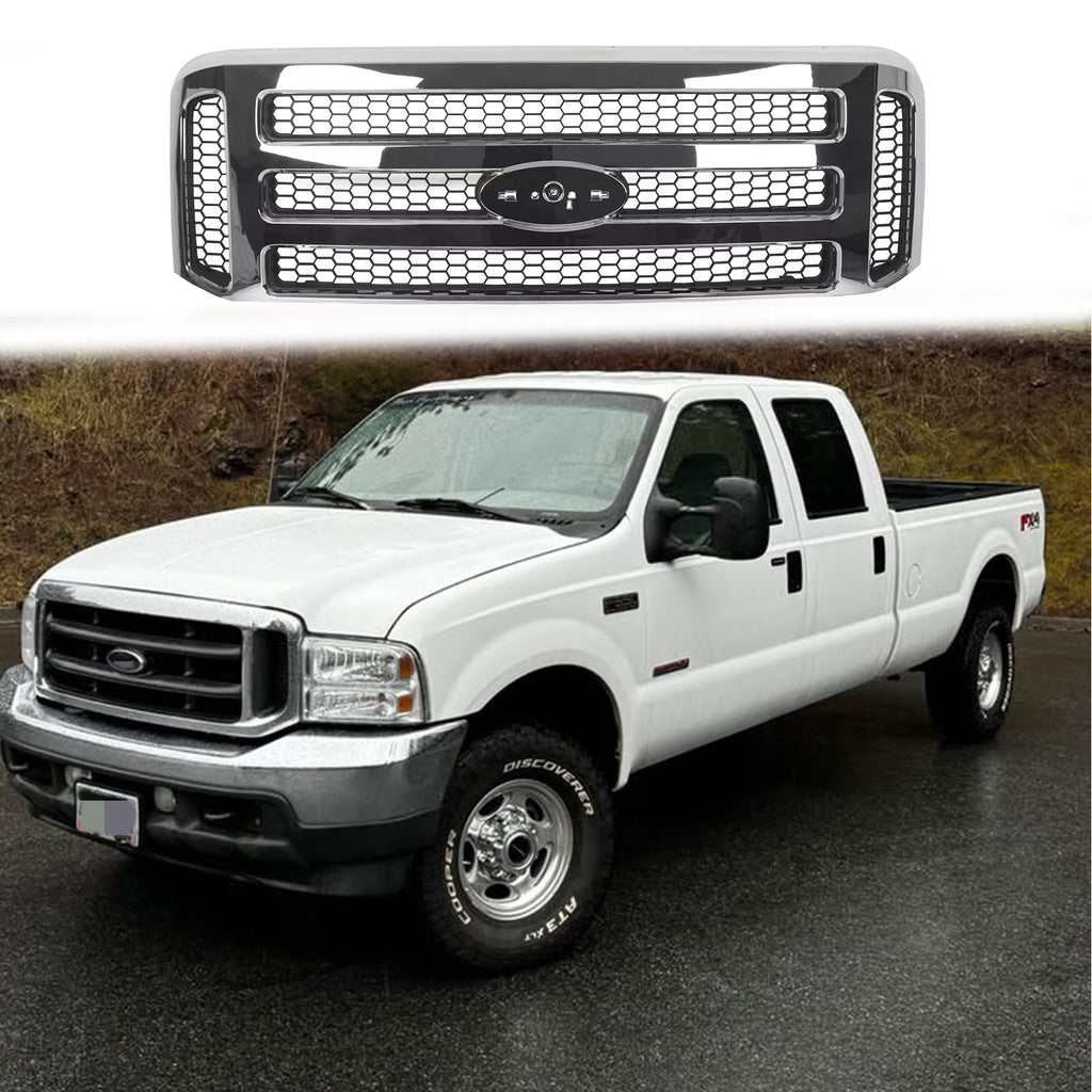 BUFEETERS 2006 Style Grille Grill Conversion Fit For 1999 2000 2001 2002 2003 2004 Ford F250 F350 F450 F550 Super Duty,Honeycomb Style,Chrome&Silver