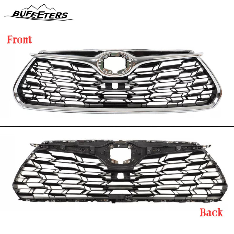 BUFEETERS Front Bumper Upper Grille w/Camera Hole Position Fit For 2020 2021 2022 Toyota Highlander,Mesh Style,Chrome&Black