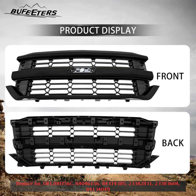 BUFEETERS  Front Upper Grille Fit For 2016 2017 2018 2019 Chevy Silverado 1500,Honeycomb Style,Gloss Black