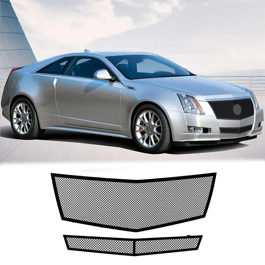 BUFEETERS  Front Bumper Stainless Steel Mesh Grille Fit For 2008 2009 2010 2011 2012 2013 Cadillac CTS/2011 2012 2013 CTS Coupe,Mesh Style,Black
