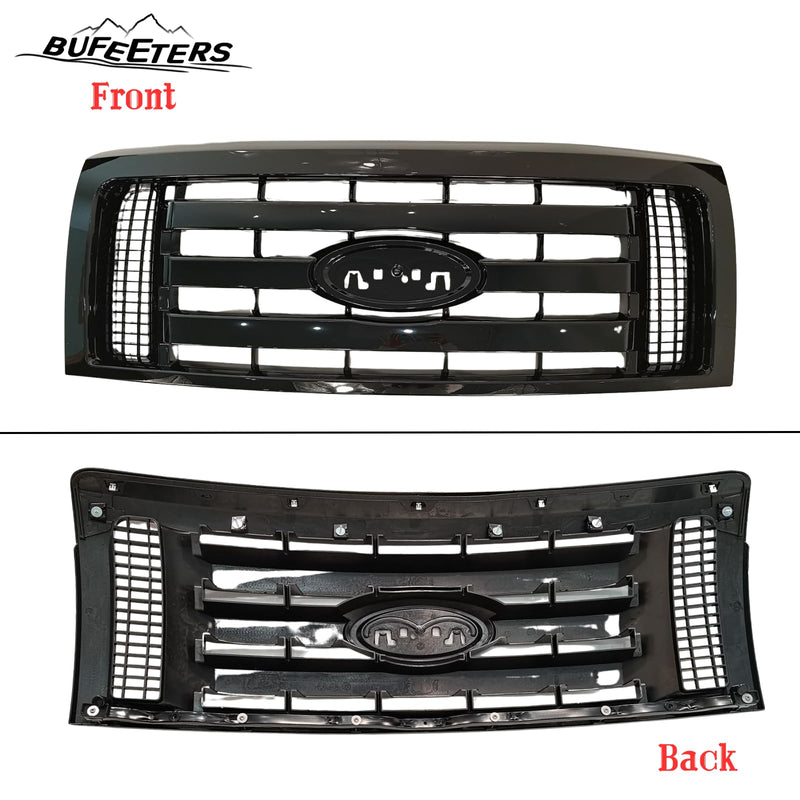 BUFEETERS  Front Bumper Grille Fit For 2009 2010 2011 2012 2013 2014 Ford F150 F-150 XLT,Gloss Black