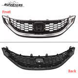 BUFEETERS  6PCS Front Radiator Grille Headlight & Bumper Brackets Fit For 2013 2014 2015 Honda Civic Sedan,Mesh Style,Chrome&Black