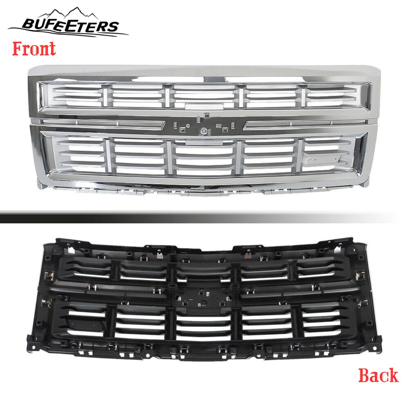 BUFEETERS Front Bumper Upper Chrome Grille Fit For 2014 2015 Chevy Silverado 1500