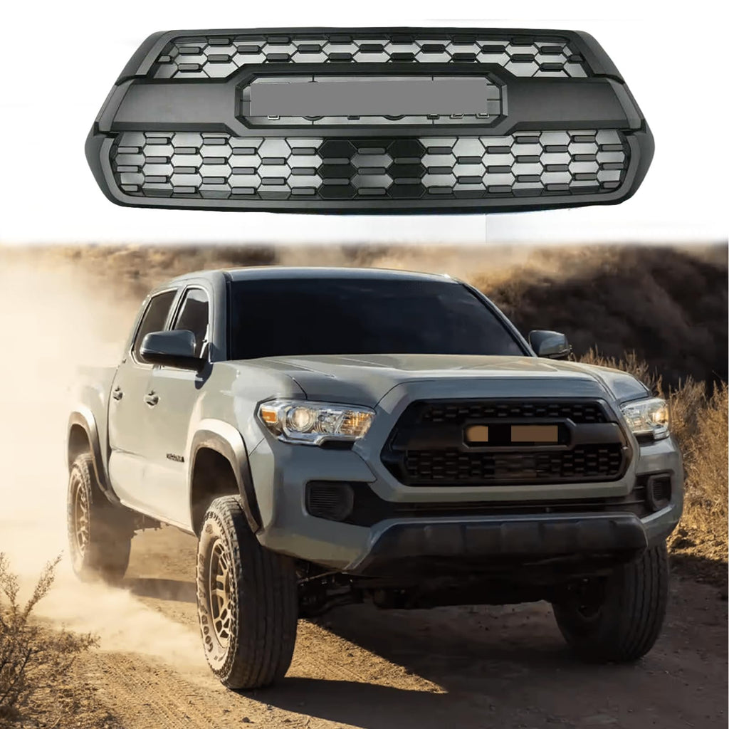 BUFEETERS   Front Bumper Grille With Accessories Fit For 2016 2017 2018 2019 2020 2021 2022 2023 Toyota Tacoma,Mesh Style,Matte Black