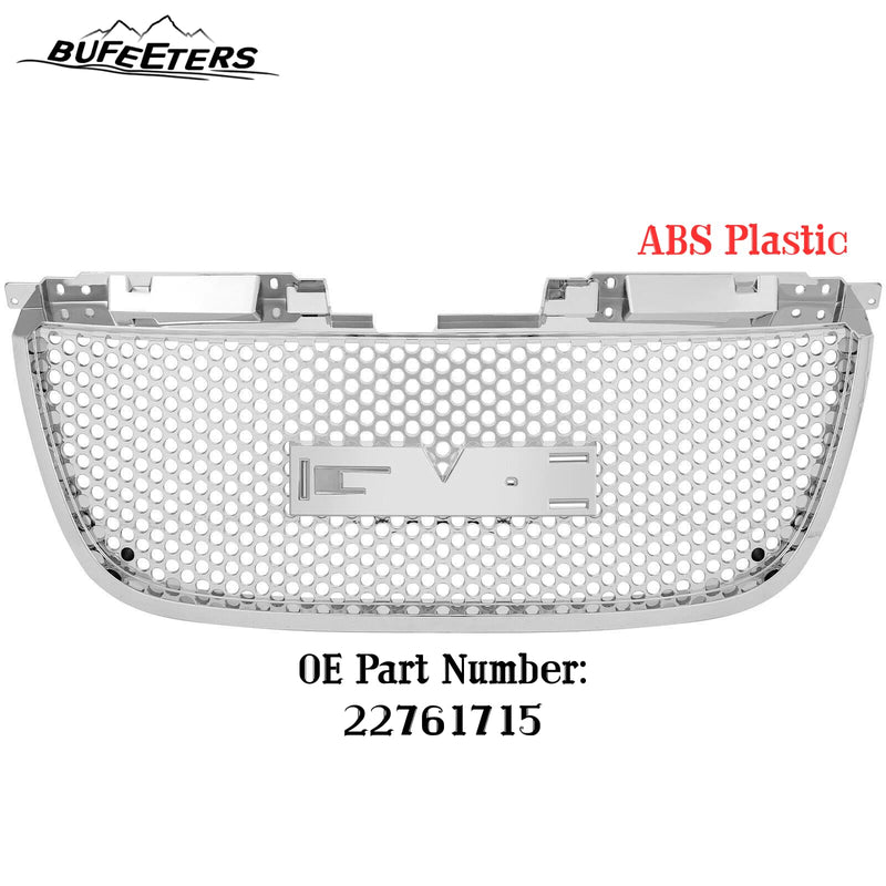 BUFEETERS Front Bumper Upper Grille Fit For 2007 2008 2009 2010 2011 2012 2013 2014 GMC Yukon/Yukon XL 1500 2500,Honeycomb Style,Chrome