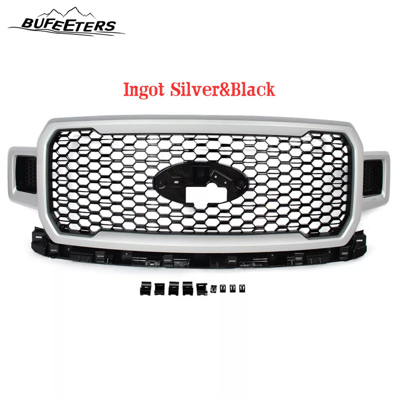 BUFEETERS  Front Radiator Grille Assembly Fit For 2018 2019 2020 Ford F-150,Honeycomb Style,Ingot Silver&Black