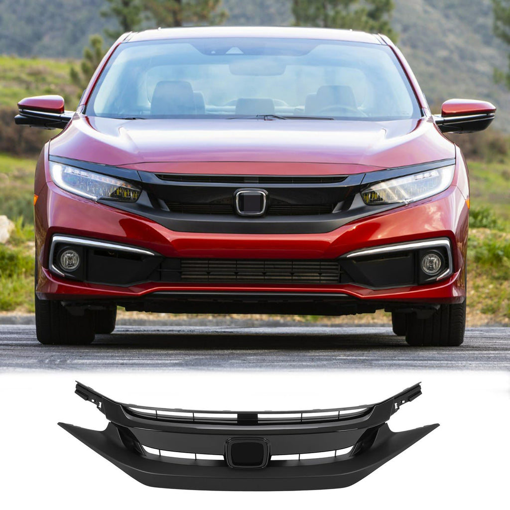 BUFEETERS  Front Bumper Upper Grille Fit For 2019 2020 Honda Civic Coupe Sedan,Mesh Style,Gloss Black&Matte Black