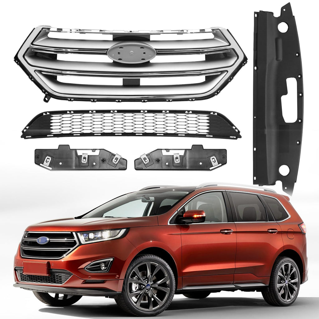 BUFEETERS  Front Upper&Lower Grill/Radiator Cover/Bumper Bracket Fit For 2015 2016 2017 2018 Ford Edge,Black&Silver