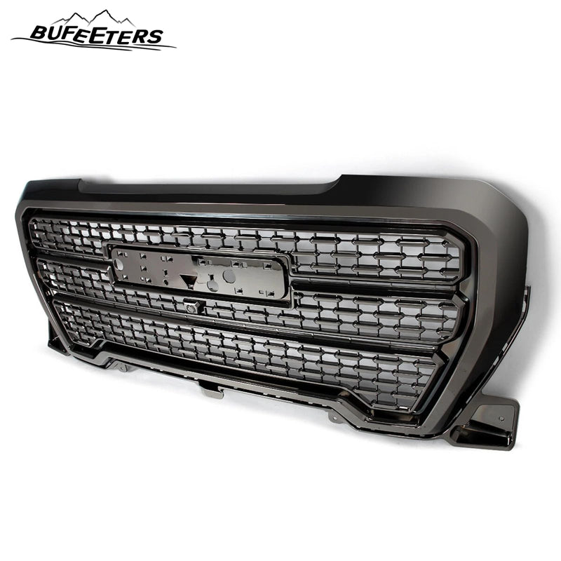 BUFEETERS Front Bumper Upper Grille Fit For 2019 2020 2021 GMC Sierra 1500,Denali Style,Smoked Chrome&Black