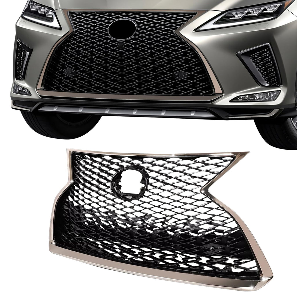 BUFEETERS  Front Upper Grille Without Camera Hole Fit For 2020 2021 2022 Lexus RX350 RX450h RX450hL F Sport,Mesh Style,Chrome&Black