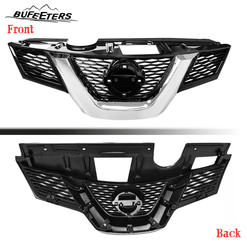 BUFEETERS Front Bumper Upper Grille Fit For 2014 2015 2016 Nissan Rogue,Honeycomb Style,Chrome&Black