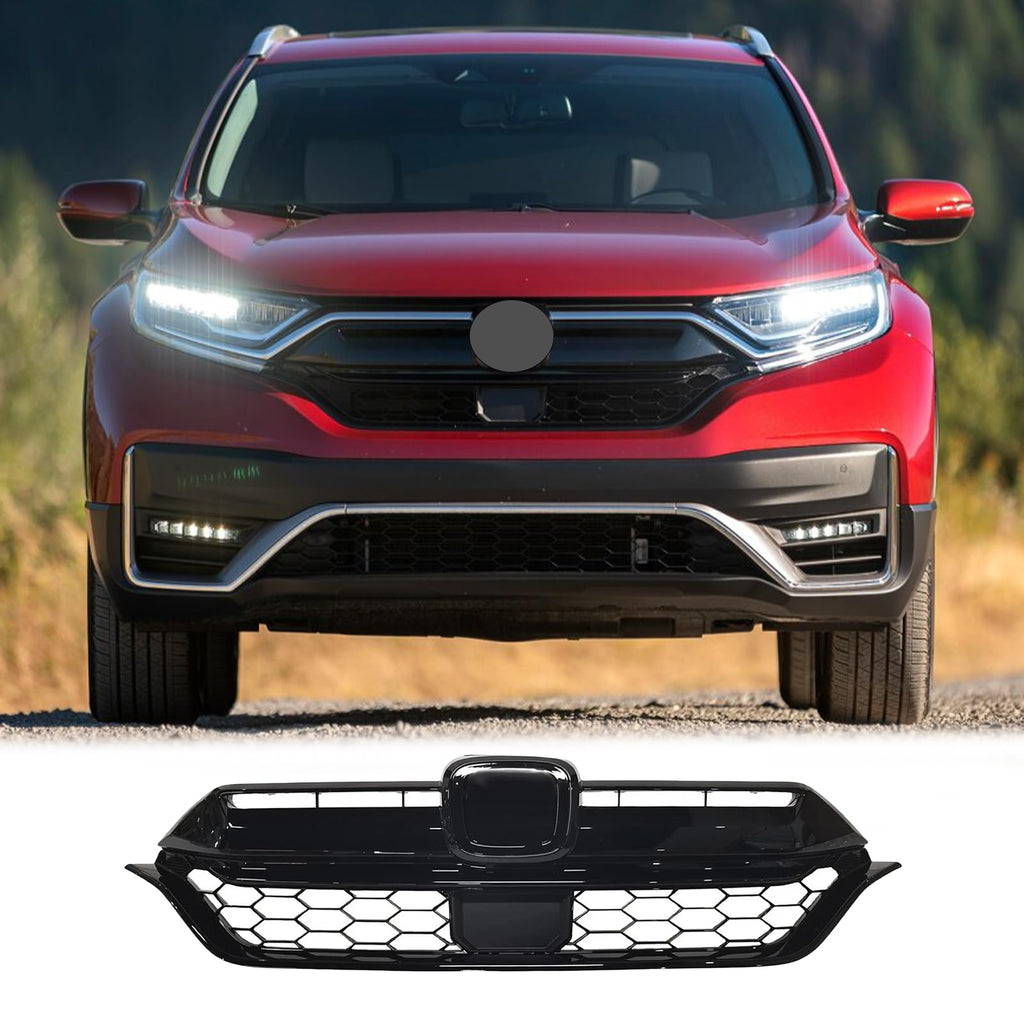 BUFEETERS Front Upper Grille Assembly Fit For 2020 2021 2022 Honda CR-V CRV,Honeycomb Style,Gloss Black