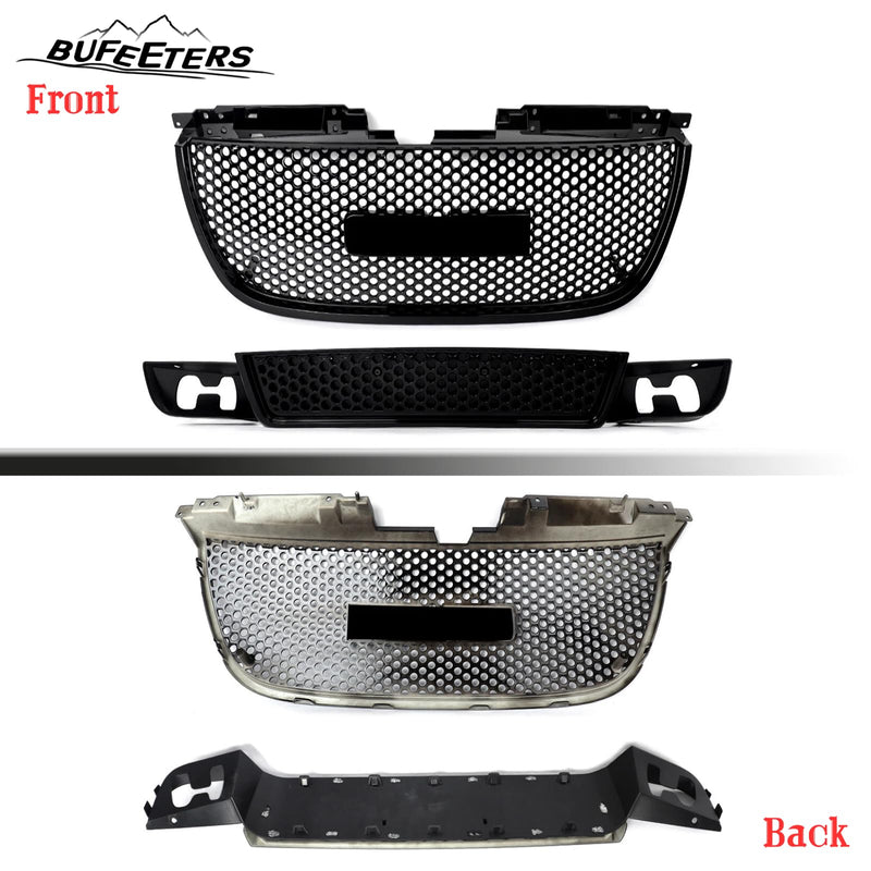 BUFEETERS Front Upper Lower Grille Mesh Assembly Fit For 2007 2008 2009 2010 2011 2012 2013 2014 GMC Yukon/Yukon XL,Denali Style,Gloss Black