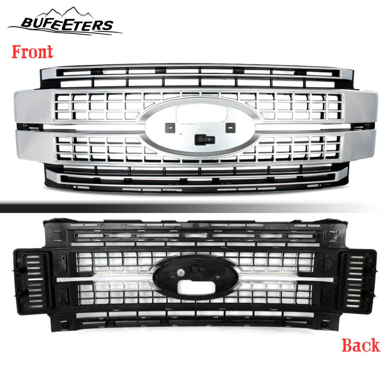 BUFEETERS Front Bumper Upper Grille Fit For 2017 2018 2019 F-250 F-350 F-450 F-550 Super Duty,Platinum Style,Satin Aluminum&Matte Black