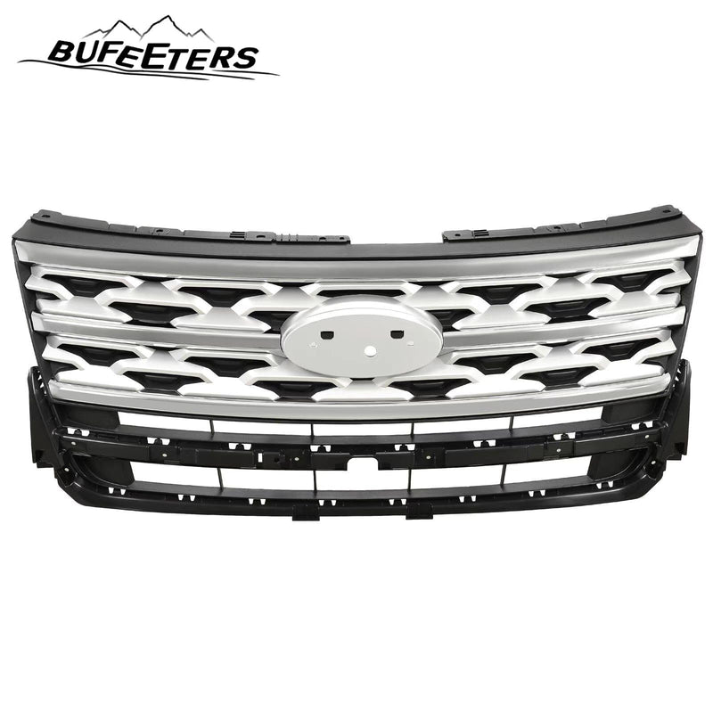 BUFEETERS   Front Bumper Upper Grille Fit For 2018 2019 Ford Explorer XLT,Factory Style,Chrome&Black