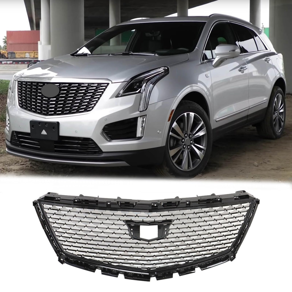 BUFEETERS   Front Bumper Upper Grille Fit For 2016 2017 2018 2019 2020 2021 2022 Cadillac XT5,Diamond Style,Black