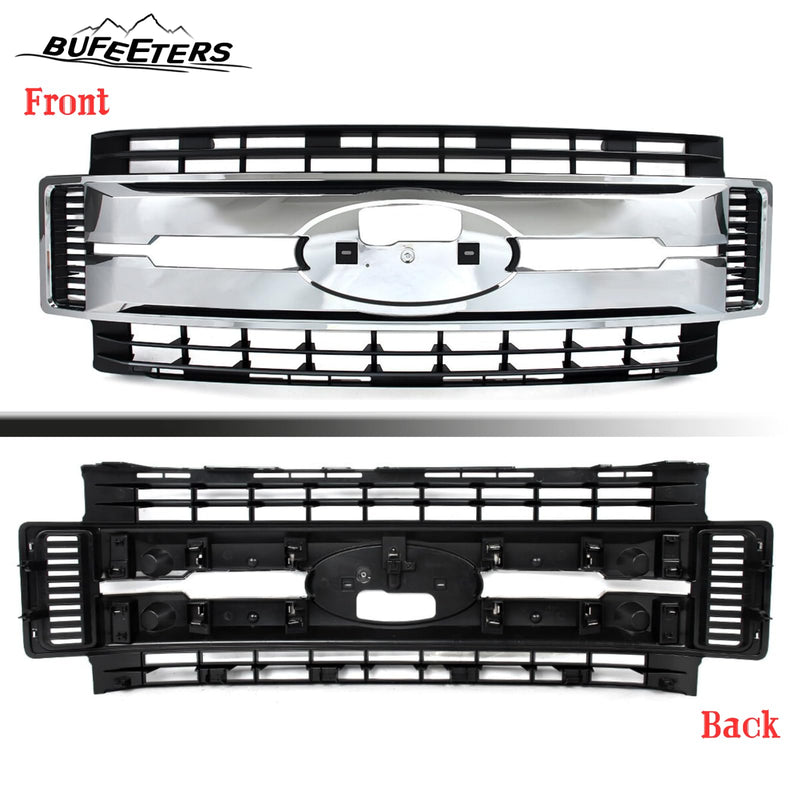 BUFEETERS Front Bumper Upper Grille Fit For 2017 2018 2019 F-250 F-350 F-450 F-550 Super Duty,XL Style,Chrome&Black