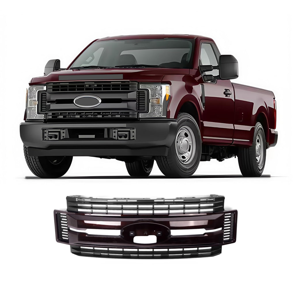 BUFEETERS Front Bumper Upper Grille Fit For 2017 2018 2019 F-250 F-350 F-450 F-550 Super Duty,XL Style,Magma Red&Matte Black