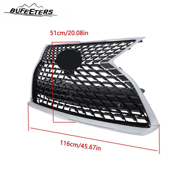 BUFEETERS  Front Upper Grille With Camera Hole Fit For 2020 2021 2022 Lexus RX350 RX450h RX350L RX450hL,Honeycomb insert Style,Chrome&Black