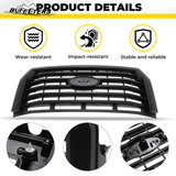 BUFEETERS  Front Bumper Upper Grille Fit For 2015 2016 2017 Ford F150 F-150,Horizontal Style,Matte Black