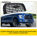 BUFEETERS  Front Bumper Upper Grille Fit For 2015 2016 2017 Ford F150 F-150,Horizontal Style,Matte Black