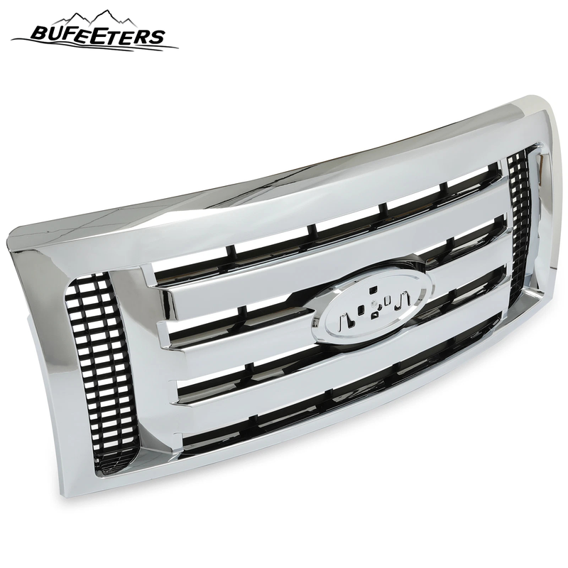 BUFEETERS  Front Upper Grille Fit For 2009 2010 2011 2012 2013 2014 Ford F150 F-150 XLT,Chrome Shell w/ Black Insert