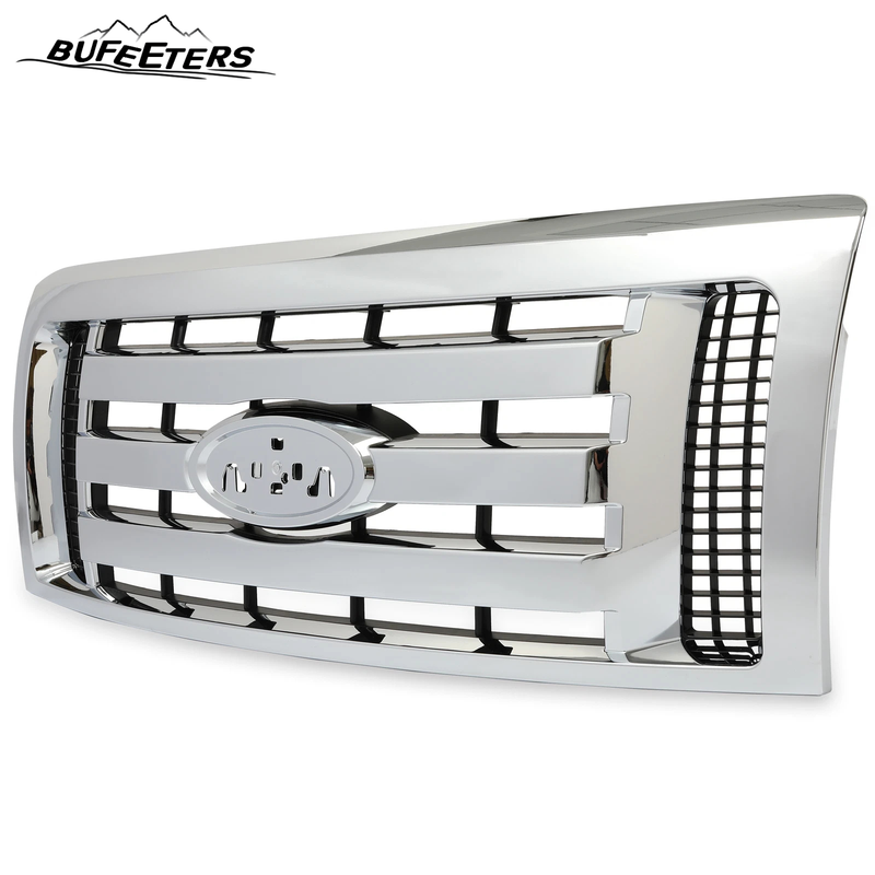 BUFEETERS  Front Upper Grille Fit For 2009 2010 2011 2012 2013 2014 Ford F150 F-150 XLT,Chrome Shell w/ Black Insert