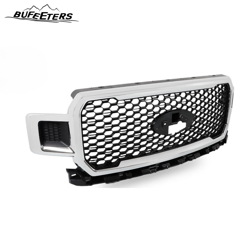 BUFEETERS  Front Bumper Upper Grille Assembly Fit For 2018 2019 2020 Ford F-150,Honeycomb Style,Chrome&Black
