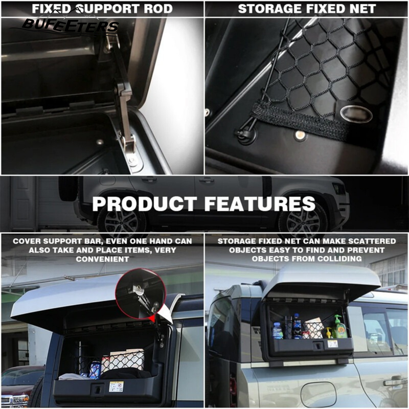 BUFEETERS Exterior Side Mounted Gear Box Carrier Luggage Fit For 2020 2021 2022 2023 2024 Land Rover Defender 90 110 130,Black with UK Flag Logo