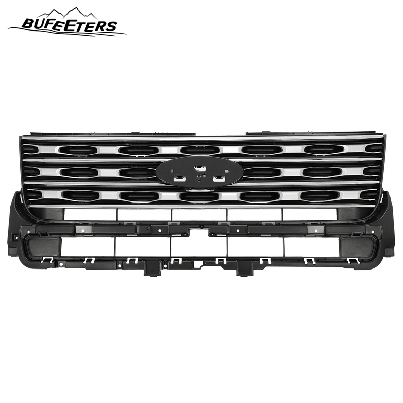 BUFEETERS Front Bumper Upper Grille Fit For 2016 2017 Ford Explorer,Factory Style,Silver Coated Black