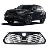 Front Upper Grille Grill NO Holes For 2020-22 Toyota Highlander Full Gloss Black