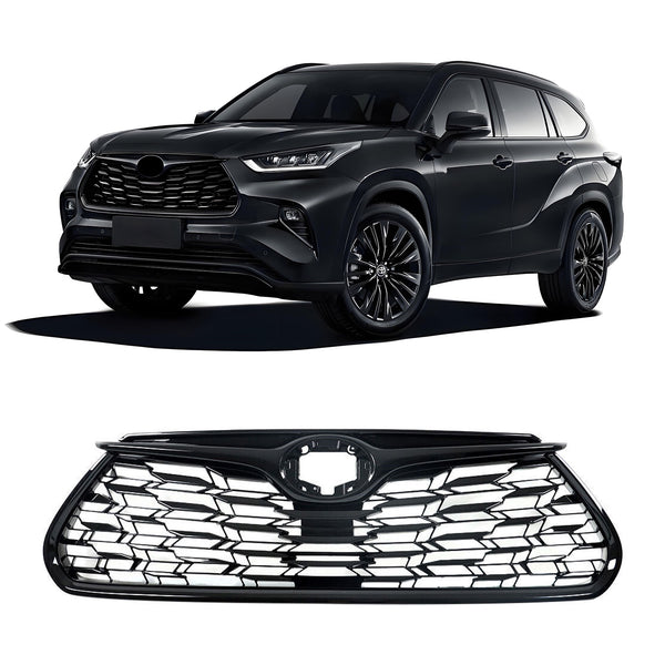 Front Upper Grille Grill NO Holes For 2020-22 Toyota Highlander Full Gloss Black