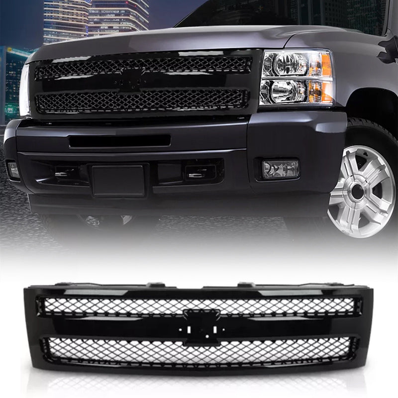 Front Upper Honeycomb Grille Gloss Black For 2014-2015 Chevrolet Silverado 1500