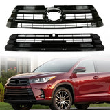For 2018-2019 Toyota Highlander Front Upper and Lower Grille Gloss Black Grill