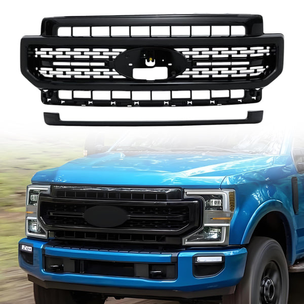 Black Lariat Sport Super Duty Front Bumper Grille Grill Front Grille Assembly Grille Grill Fit For 2020 2021 2022 Ford F250 F350 Grill Heat Corrosion Impact Resistant Waterproof Plastic