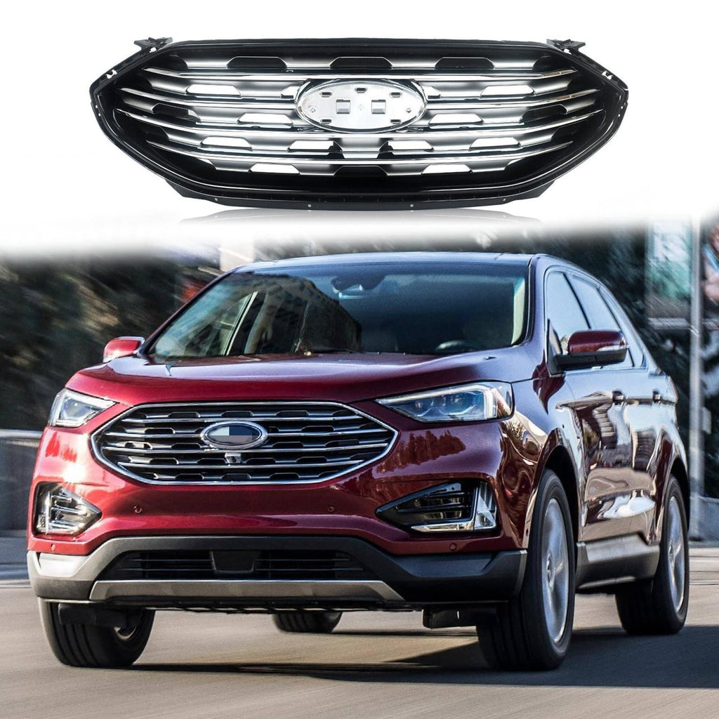BUFEETERS  Front Bumper Upper Grille Fit For 2019 2020 2021 2022  Ford Edge,Horizontal Billet Style,Chrome&Gloss Black