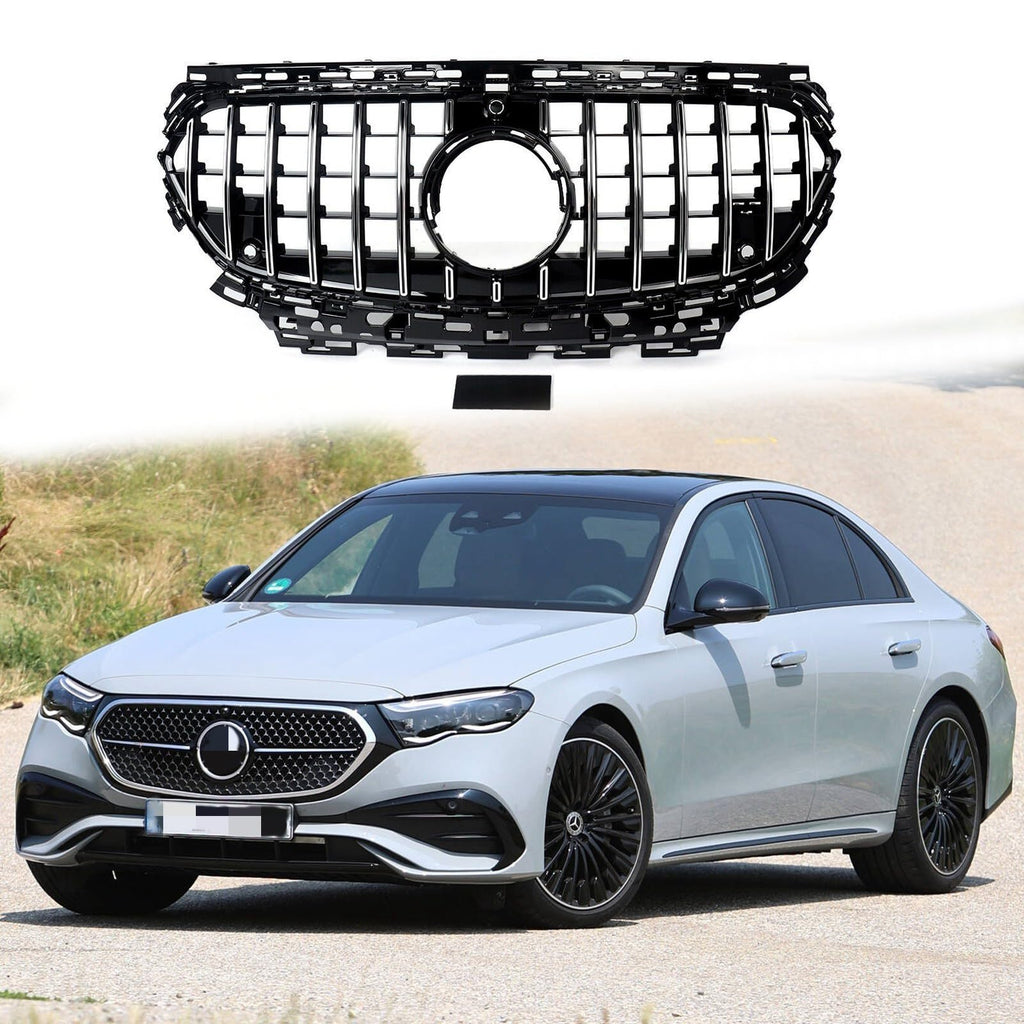 BUFEETERS  Front Bumper Upper Grille Fit For 2024 Mercedes-Benz E-Class W214 V214 E200 E350 E450,Panamericana GT-R Style,Chorme&Black