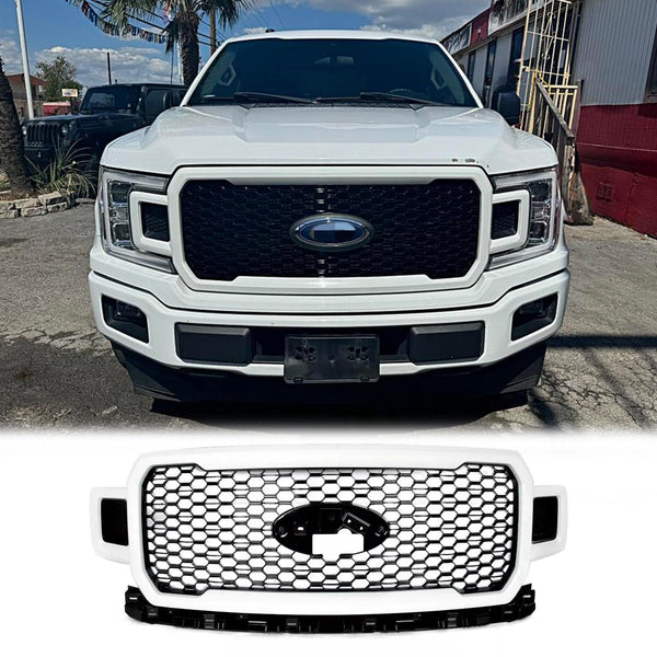 BUFEETERS  Front Radiator Grille Grill Assembly Fit For 2018 2019 2020 Ford F-150,Honeycomb  
 Style,Oxford White&Black