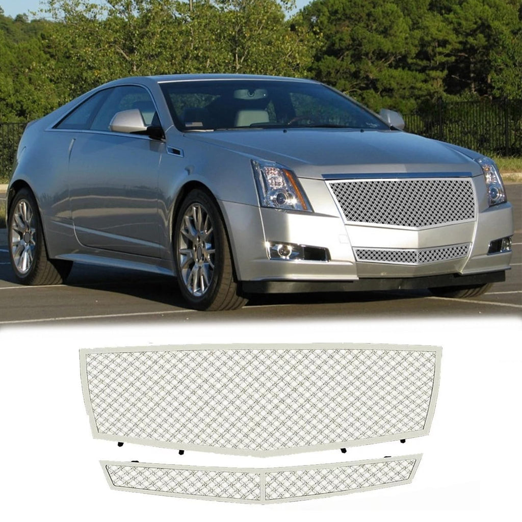 BUFEETERS  Front Bumper Stainless Chrome Dual Mesh Grille Fit For 2008 2009 2010 2011 2012 2013 Cadillac CTS/2011 2012 2013 CTS Coupe,Mesh Style