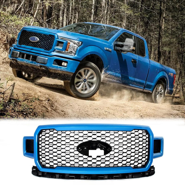 BUFEETERS  Front Radiator Grille Grill Assembly Fit For 2018 2019 2020 Ford F-150,Honeycomb Style,Velocity Blue&Black