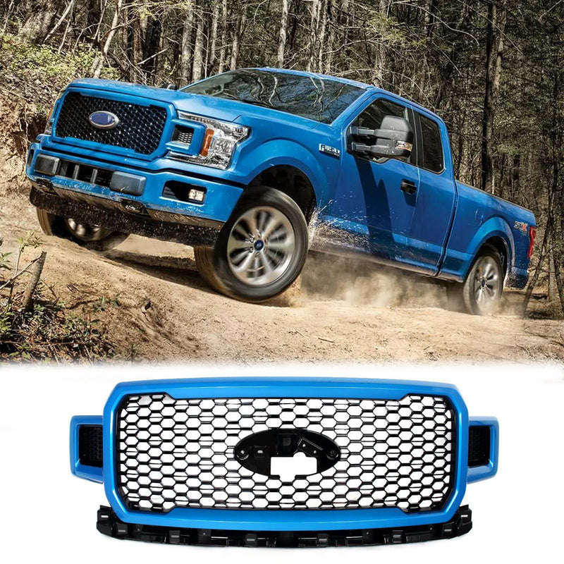BUFEETERS  Front Radiator Grille Grill Assembly Fit For 2018 2019 2020 Ford F-150,Honeycomb Style,Velocity Blue&Black