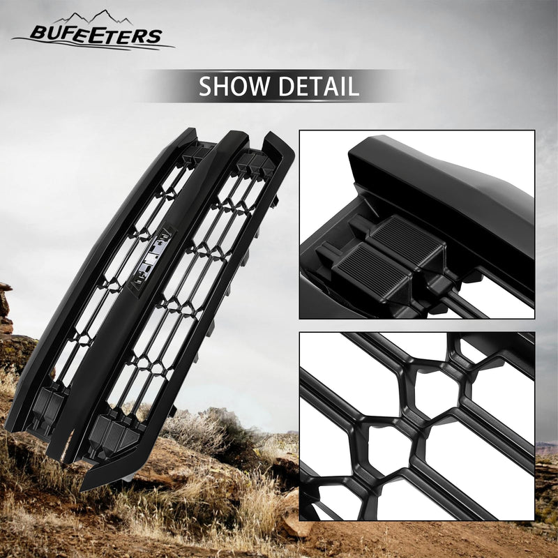 BUFEETERS  Front Upper Grille Fit For 2016 2017 2018 2019 Chevy Silverado 1500,Honeycomb Style,Gloss Black