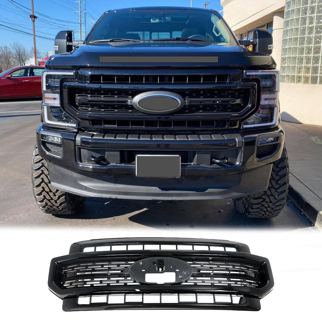 BUFEETERS Front Bumper Upper Grille Fit For 2020 2021 2022 F-250 F-350 Super Duty Sport,Mesh Style,Gloss Black