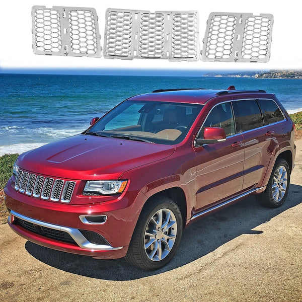 BUFEETERS   Chrome Front Grill Cover Mesh Grille Insert Kit Fit For 2014 2015 2016 Jeep Grand Cherokee,Honeycomb Style