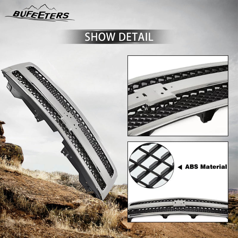 BUFEETERS Front Upper Chrome Grille w/ Black Insert Fit For 2007 2008 2009 2010 2011 2012 2013 Chevy Silverado 1500,Mesh Insert Style,Chrome&Black