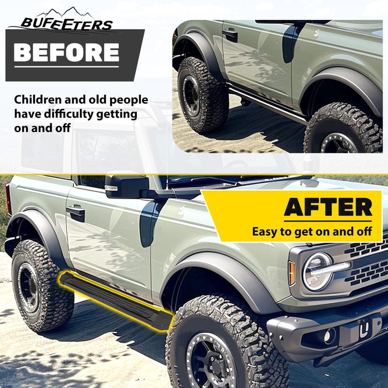BUFEETERS Side Step Running Board Nerf Bar Fit For 2021 2022 2023 2024 Ford Bronco 2-Door,Black