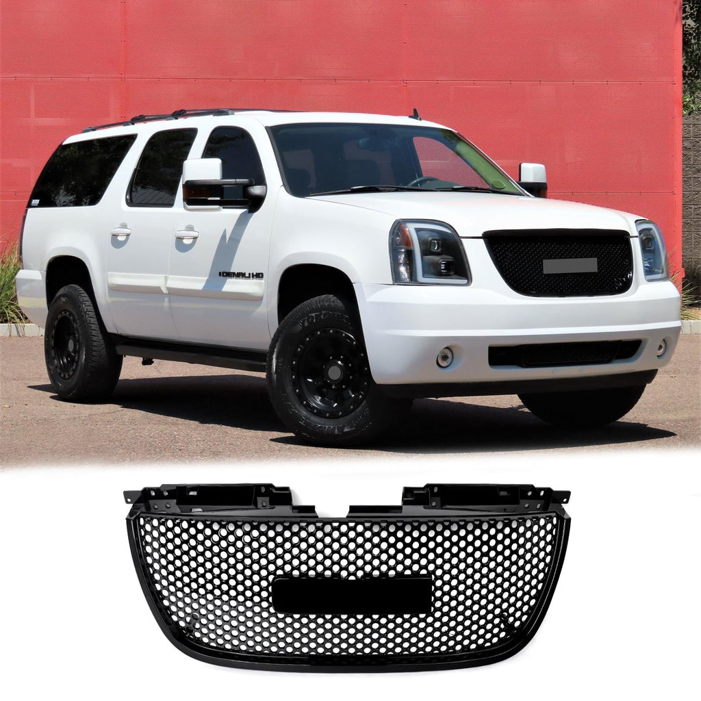 BUFEETERS Front Upper Grille Round Hole Mesh Fit For 2007 2008 2009 2010 2011 2012 2013 2014 GMC Yukon/Yukon XL,Denali Style,Gloss Black