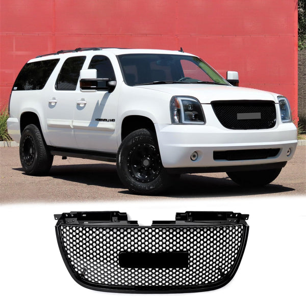 BUFEETERS Front Upper Grille Round Hole Mesh Fit For 2007 2008 2009 2010 2011 2012 2013 2014 GMC Yukon/Yukon XL,Denali Style,Gloss Black