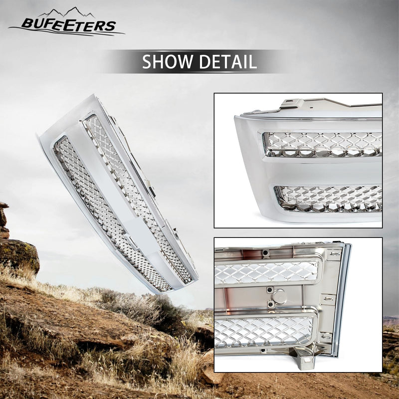 BUFEETERS Front Upper Chrome Grille w/ Chrome Insert Fit For 2007 2008 2009 2010 2011 2012 2013 Chevy Silverado 1500,Mesh Insert Style,Chrome&Silver